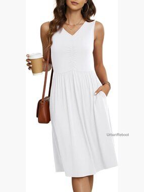 Flowy V-Neck Tank Sun Dress with Pockets Empire Waist